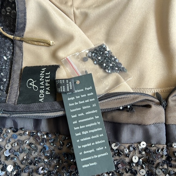 NWT Adrianna Papell Beaded Sleeveless Illusion Maxi Gown gunmetal 8 bridal prom - Picture 11 of 13